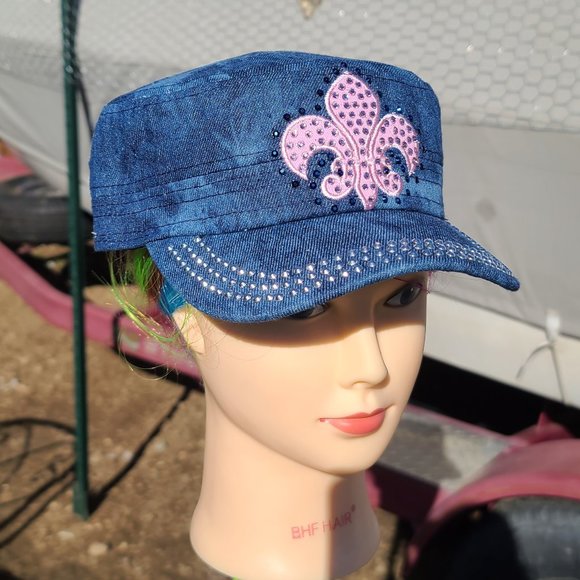 Ladies Bluje Denim Fleu De Lis BLING Hat NEW - Picture 2 of 4